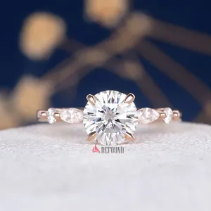 D Color 2ct round brilliant cut moissanite Diamond 14k white/rose/yellow gold Wedding anello di fidanzamento