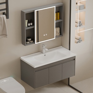 <span class=keywords><strong>Meuble</strong></span>-<span class=keywords><strong>Lavabo</strong></span> de Salle de Bain Mural en Aluminium Alvéolé avec Vasque en Céramique, Miroir Intelligent à LED et Évier Étanche - Product Image 3