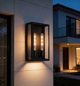 Modern IP65 Waterproof <b>LED</b> Matte Black Outdoor Wall Lamp with Transparent Glass Lampshade for Garden <b>Lighting</b> - Product Image 3