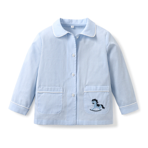 Otoño primavera nuevo <span class=keywords><strong>pijama</strong></span> fino <span class=keywords><strong>de</strong></span> 2 piezas a <span class=keywords><strong>rayas</strong></span> para <span class=keywords><strong>niño</strong></span> niña diseño bordado Casual Homewear personalizado 100% algodón niños - Product Image 2
