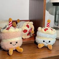 Porte-clés Peluche Gâteau d'Anniversaire Série Fruits Mignons, Jouet Doux en Peluche Courte Rembourrée, Cadeau