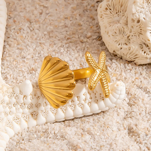 Fashion <b>Rings</b> Star Shell Design 18K Gold Color Women's Party Jewelry - Product Image 2