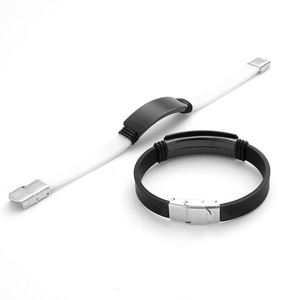 Bracelets géométriques en acier inoxydable et silicone pour hommes, bijoux de couple tendance, cadeau, design d'anneau elliptique - Product Image 4