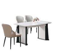 Ensemble de table à manger en marbre de luxe, cadre en métal rectangulaire blanc, mobilier d'hôtel moderne, fournisseur chinois