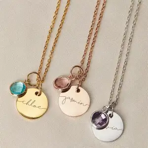 Collier en acier inoxydable bijoux personnalisés pour femmes monogramme cadeau de fête des mères fait à la main nom gravé nouveau collier de pierre de naissance