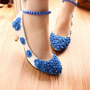 Scarpe da sposa con cavigliera con perla blu e perla all'ingrosso taglie forti da donna - Product Image 4