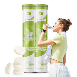 Comprimés effervescents de suppléments vitaminiques composés pour adultes, reconstituants électrolytiques aromatisés à l'orange, pour l'exercice, stimulant - Product Image 1