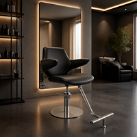 Fauteuil de Barbier Moderne en Acier Inoxydable avec Pédale de Levage, Facile à Nettoyer, Confortable, Durable, Siège de Luxe pour Salon de Beauté/Studi
