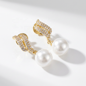 Venta <span class=keywords><strong>de</strong></span> Fábrica: Pendientes <span class=keywords><strong>de</strong></span> Clip en Espiral Invisibles y Sin Dolor, Elegantes Pendientes Colgantes <span class=keywords><strong>de</strong></span> Flor con Circonita y Perla para Orejas Sin Perforar - Product Image 1