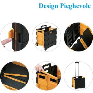Chariot de courses pliable jaune et noir en plastique 47x38x98 cm, capacité 35 kg, chariot de camping - Product Image 5
