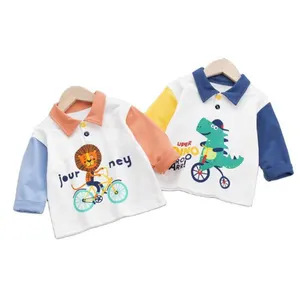 Camiseta de algodão manga longa infantil, camiseta polo estampa desenho animado para garotos e crianças primavera outono