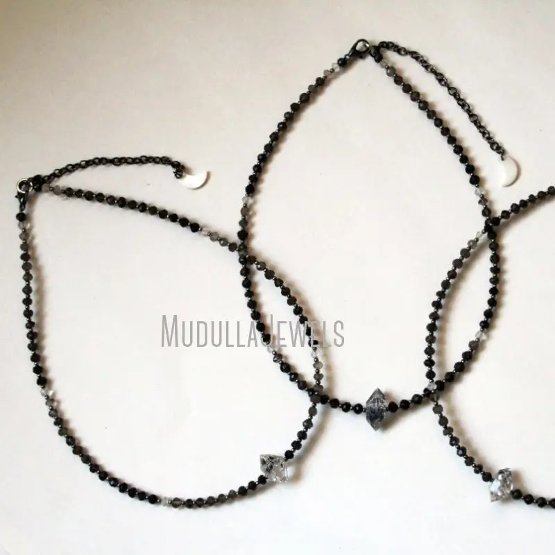 Nm43168 hàn đồ trang sức đen Onyx và Labradorite herkimer kim cương pha lê Choker Vòng cổ miễn phí hình thức tối thiểu đồ trang sức