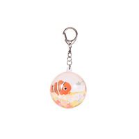 Porte-clés sphérique en acrylique transparent brillant avec figurine de dessin animé miniature flottante, personnalisable avec logo, vente en gros, pendentif souvenir