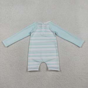 S0650 RTS Ensemble de bain à manches longues pour petite fille, imprimé rayures bleues et blanches, vente en gros pour enfants - Product Image 2