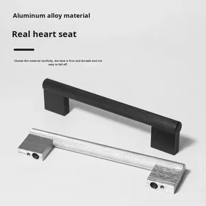 <strong>Matte</strong> <strong>Black</strong> Texture Strip Shape Cabinet <strong>Door</strong> Aluminum Alloy Handle Drawer British Style Modern Knurled Furniture Handle - Product Image 1