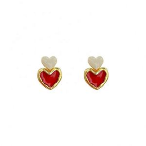 ต่างหูรูปหัวใจชุบทองสไตล์เกาหลีสีแดงไวน์สุดฮิตสำหรับผู้หญิงขายส่งสำหรับงานปาร์ตี้ - Product Image 5