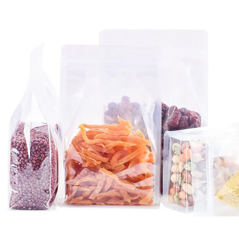 Clear Transparent 16oz Snack Flat Bottom Eight Side Seal Gusseted Food Pouch 500g Stand Up Pouch With Zipper