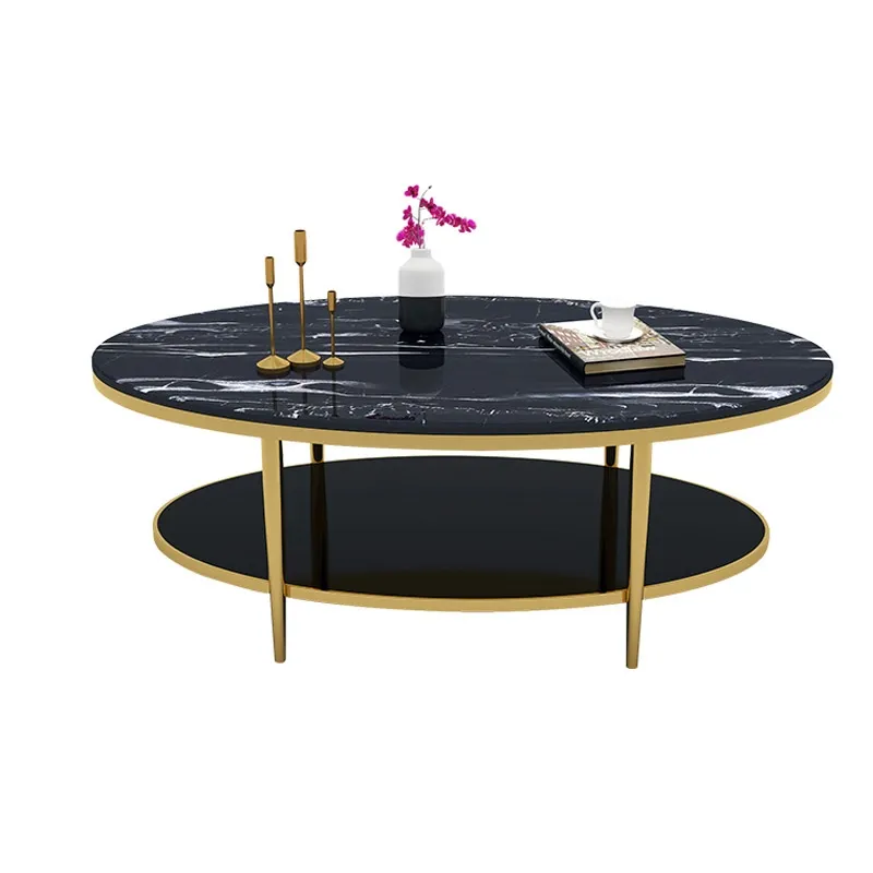 Modern Living Room Furniture Egg Shape Marble Coffee Table Two-Layer Table Basse Gold Metal Stainless Steel Marble Centre Tables