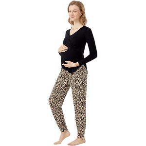 Conjunto de Pijama de Maternidad y Lactancia de Manga Larga con Estampado de Leopardo, Marca Privada Personalizada, Dos Piezas, Tejido Suave - Product Image 2