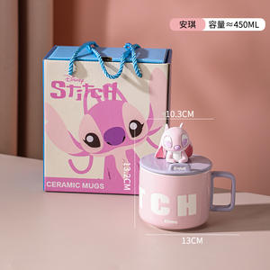 Vente en Gros Direct Usine Mug Américain <span class=keywords><strong>Disney</strong></span> Stitch et Angel en Céramique Bleu et Rose Coffret Cadeau avec Cuillère et Couvercle - Product Image 3