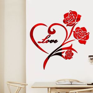 Panneau mural miroir en forme de cœur 3D, rose, 450 mm, miroir auto-adhésif, décoration pour la maison, l'hôtel et les mariages - Product Image 1