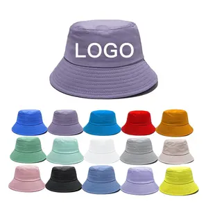 Özel yüceltilmiş 3d nakış logosu balıkçı şapka düz üst geniş ağız pamuk katlanabilir Vintage Denim yıkanmış kova şapka kadınlar için
