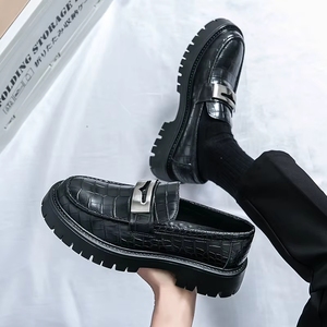 <span class=keywords><strong>Mocasines</strong></span> de Plataforma con Estampado de Cocodrilo Negros para Hombre, Zapatos de Vestir Casuales y Formales con Detalles Metálicos para Uso Diario en la Oficina - Product Image 6