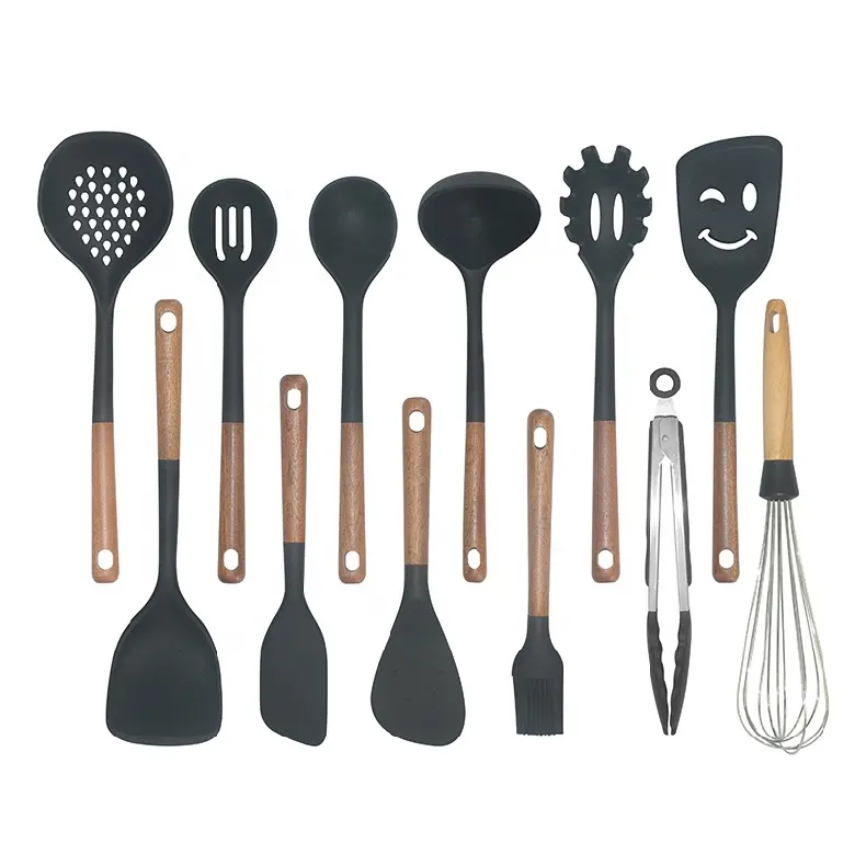 Best New Products home and kitchen 2023 Cooking Tools 12-Piece Silicone kitchen utensils set with wooden handle utensils kitchen