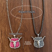 Collier pendentif crâne de taureau Western Longhorn, chaîne vintage avec breloque bouclier de cowboy, bijoux pour femmes et hommes, accessoires bohèmes et country