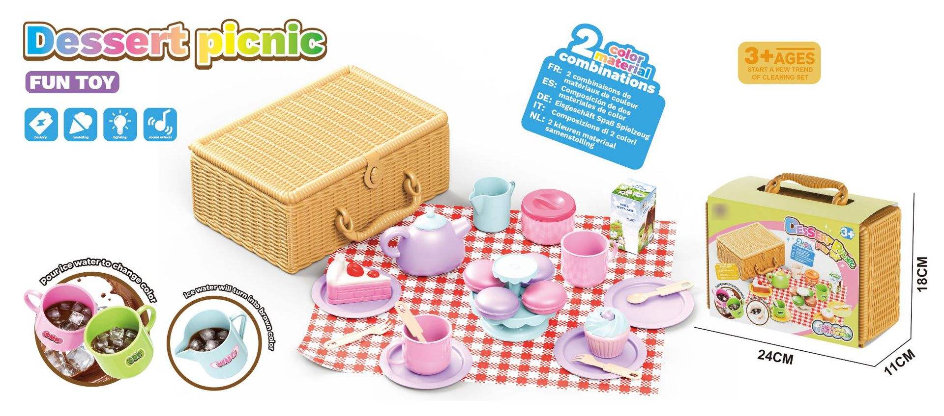 Ensemble panier à pâtisserie pique-nique - changement de température - bicolore mélangé