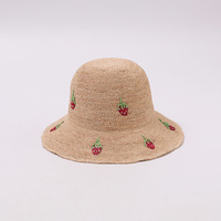 Chapeau Bob en Raphia Naturel Tressé à la Main, Motif Fraise, Style Champêtre, Protection Solaire Estivale pour Femme, Effet Amincissant Visage Japonais