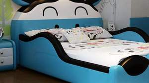 Linda cama de vaca de dibujos animados para niños con diseño de cuerno, Media barandilla, tapicería de algodón, cama de tamaño completo para niños y niñas - Product Image 5