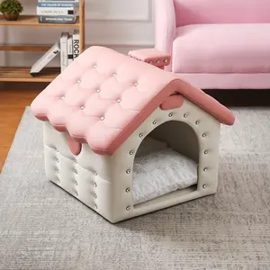 Honorable Luxury diamond PU Pet House OEM and ODM Pet supplier Leather dog sofa and bed house