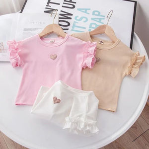 <span class=keywords><strong>Polo</strong></span> Casual da ragazza alla moda estiva in cotone a maniche corte in piccole e medie taglie stampate in pizzo dolce stile - Product Image 1