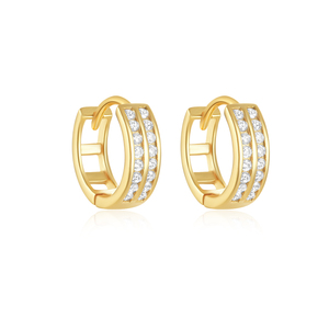 Boucles d'oreilles créoles minimalistes ROXI à double rangée de micro-zircons, bijoux en argent sterling 925, boucles d'oreilles Huggies plaquées or 18 carats - Product Image 2