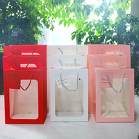 Sac en papier de carton blanc en gros avec la fenêtre transparente sac d'emballage fourre-tout de fleurs de la Saint-Valentin
