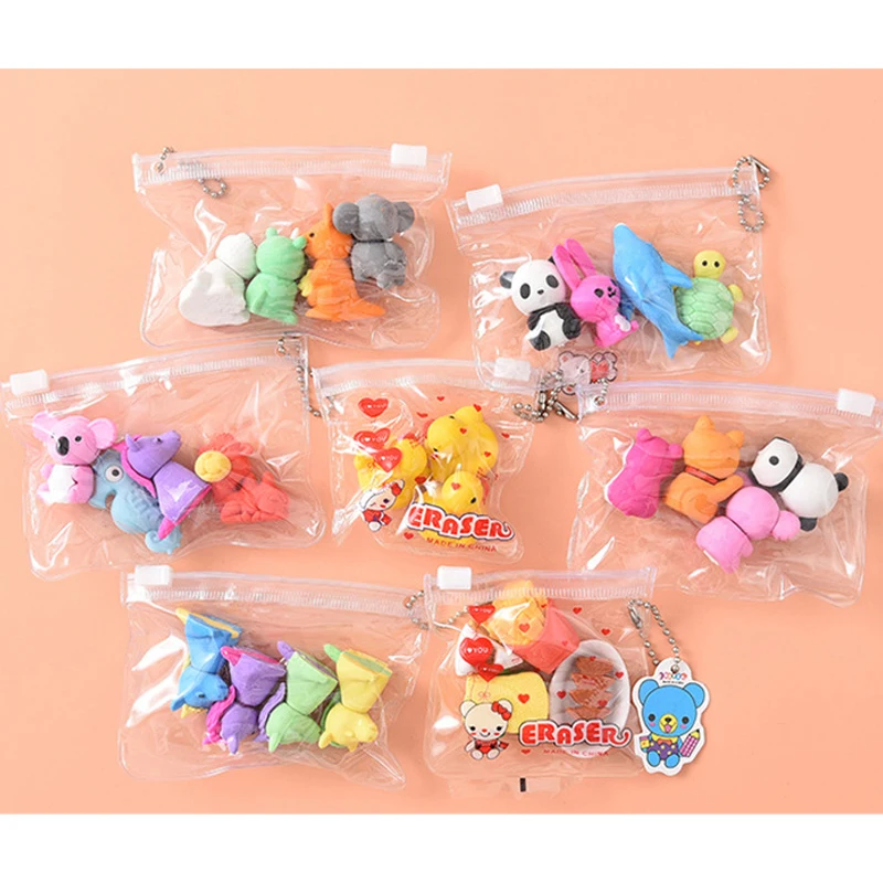Сумка на Молнии Kawaii, 3D ластик, детский стационарный набор, ластик, резиновый подарок, коала, утка, тигр, панда, единорог, лошадь, крокодил