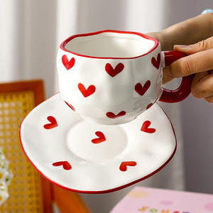 Tazza in Ceramica Fatta a Mano con Motivo Nuvola Blu, <span class=keywords><strong>Set</strong></span> da Tè Pomeridiano con Piattino Irregolare, Tazza da <span class=keywords><strong>Caffè</strong></span> 300ml, Regalo per Coppie - Product Image 2