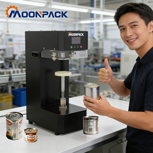 Macchina Sigillatrice e Tappatrice Semi-automatica Moonpack TCS-180 per Lattine di Lychee Nero, <span class=keywords><strong>Salmone</strong></span>, Manzo, Pomodoro, Vongole e Asparagi - Product Image 1