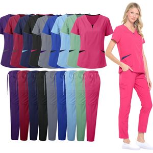 Uniforme médical à manches courtes col en V vêtements de travail infirmière de l'hôpital gommage uniforme Dcotor uniformes chirurgicaux soins infirmiers ensemble pantalon droit - Product Image 1