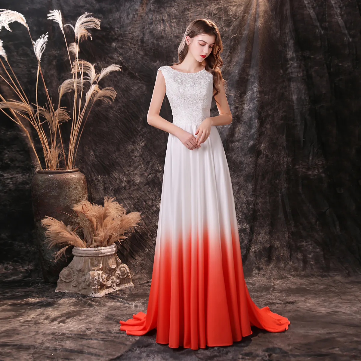 Customized Embroidered Ombre Long Bridesmaid Dresses Ladies Lace Chiffon Wedding Party Gowns