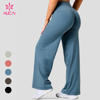Pantalon de yoga évasé taille haute pour femme HUCAI, avec logo personnalisé, anti-effet camel toe, compression, rehaussement des fesses, idéal pour la gym et le fitness