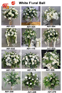Arrangement de mariage lisse de qualité supérieure centres de table de fleurs en soie fleurs de rose blanche centres de table avec feuilles de verdure - Product Image 4