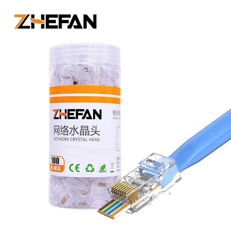 ZHEFAN Haute Qualité Cat5e Cat6 Rj11 Rj12 Rj45 Connecteur Passe À Travers Facile Utp Non Blindé Rj45 Connecteurs Prise Modulaire