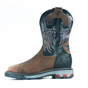 Botas de Trabajo de Seguridad de Alta Calidad para Hombre de 8 Pulgadas con Punta Cuadrada, Estilo Vaquero Occidental Patriótico y Cuero de Plena Flor Aceitado - Product Image 3