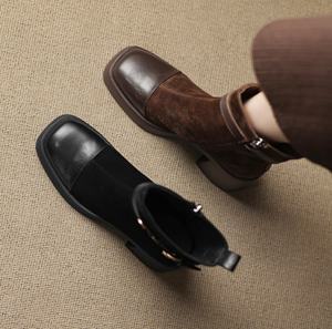 Bottines Chelsea imperméables pour femmes avec doublure en peau de mouton, motif léopard/à fleurs, hauteur mi-mollet, fermeture éclair, bout fermé, toutes saisons - Product Image 4