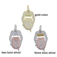 Nouveau cadeau de la fête des saints bijoux pour femmes glacé CZ Tennis chaîne langue pendentif rose bleu vert goutte à goutte Dollar lèvre collier