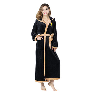 New Winter Football Nightgown Loungewear Long Thick Flannel Fleece Hooded Women Bathrobe