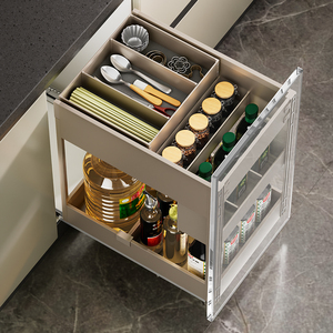 Unités de rangement de cuisine en aluminium à montage latéral avec porte-bouteilles et panier coulissant écologique pour armoires - Product Image 4