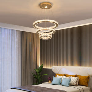 <strong>UK</strong> Warehouse Dropping Geometric Luxury <strong>Gold</strong> Crystal LED <strong>Chandelier</strong> Remote Home Hotel 3 Ring Adjustable Dimmable Suspension - Product Image 5